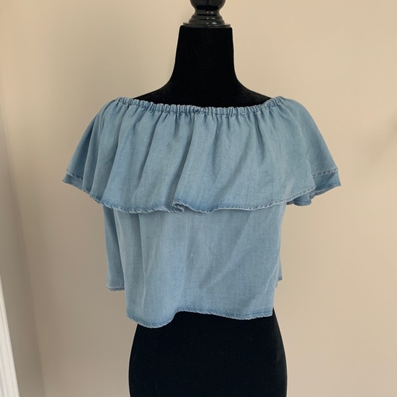 Off the Shoulder Denim Top - Picture 1 of 2